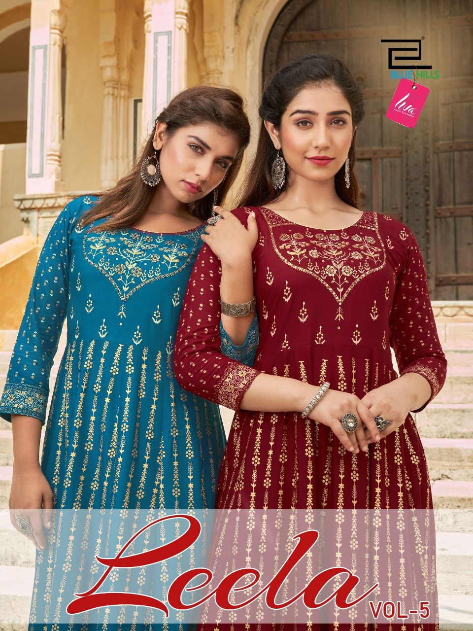 Blue Hills Leela 5 Fancy Festive Wear Rayon Printed Long Anarkali Kurti Collection